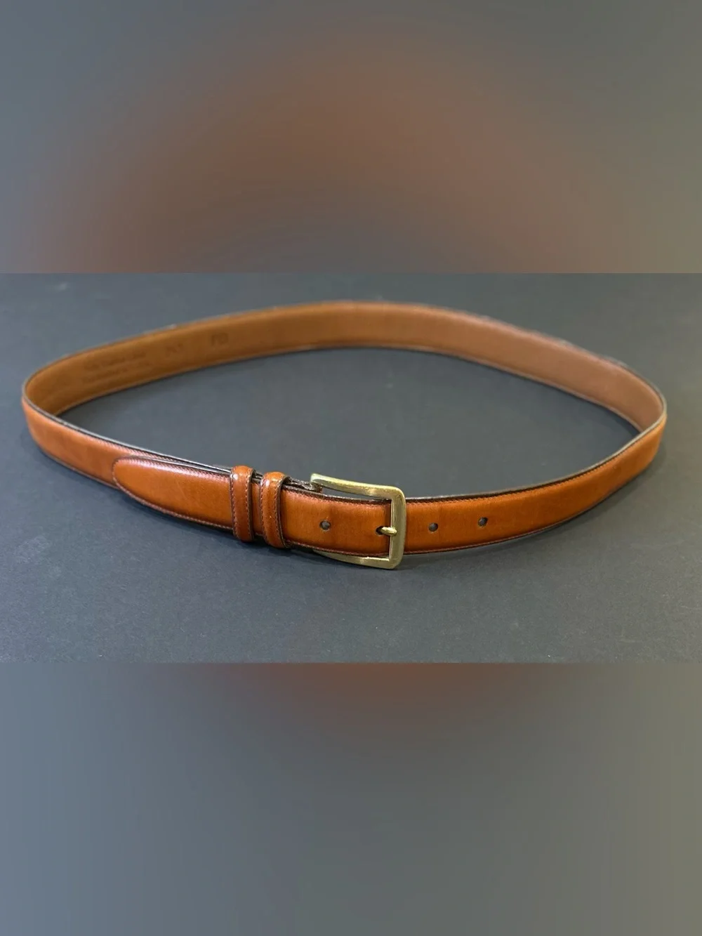 VTG 1990s Allen Edmonds Burnished Tan Calf Dress Belt Brass buckle 36